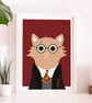 Harry Cat Wall Art Print, A4 Art Print, Wizard Bedroom Decor - Image 1