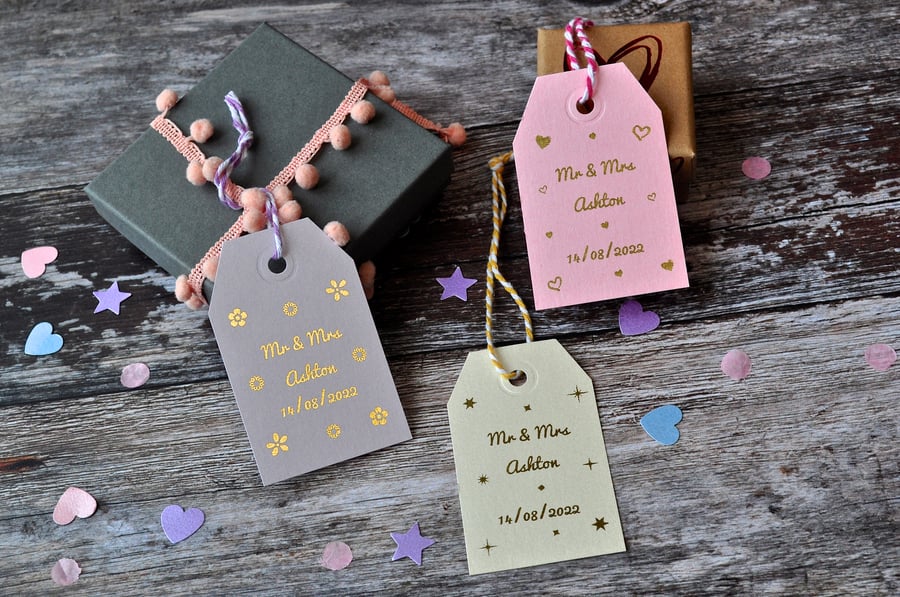Personalised Gold Foil Wedding Favour Small Gift Tag
