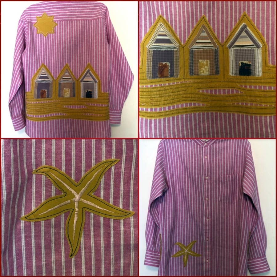 Re-Created Shirt with Beach theme Appliqué - Joe Brown – Wearable Art (Medium)