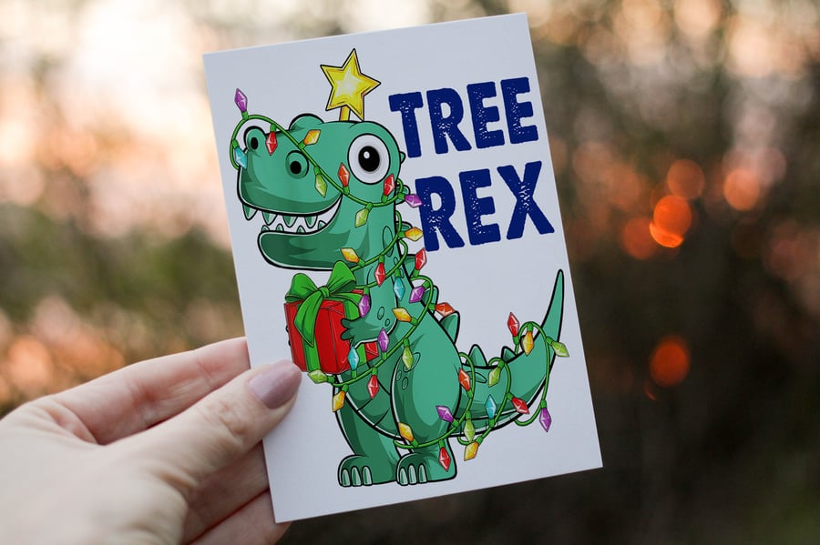 Tree Rex Christmas Card, Dinosaur Christmas Card, Personalized Card 