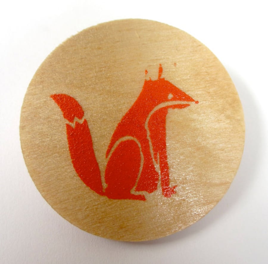 Fox wooden brooch