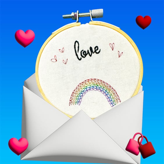 Alternative valentine card, embroidered mini hoop, love keepsake , LGBTQ 