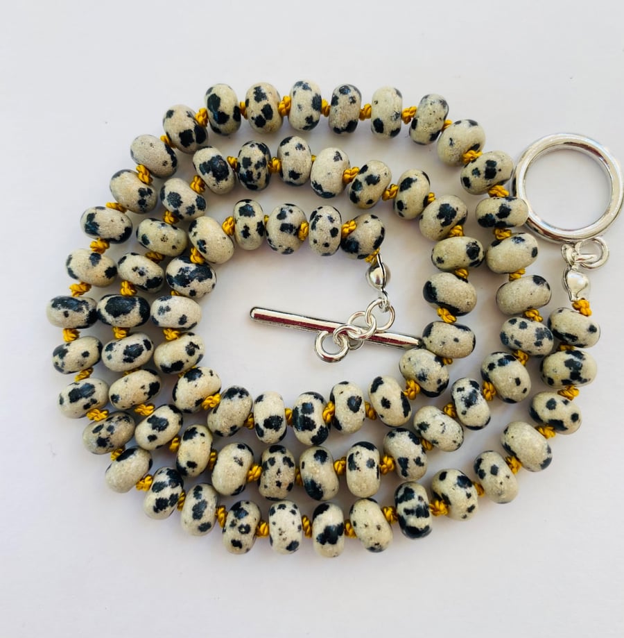 Dalmation jasper necklace hand knotted necklace 