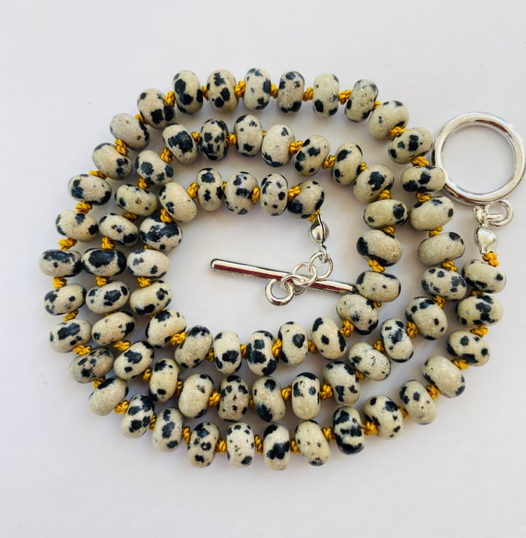 Dalmation jasper necklace hand knotted necklace 