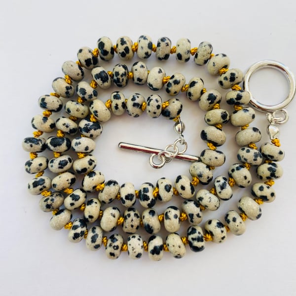 Dalmation jasper necklace hand knotted necklace 