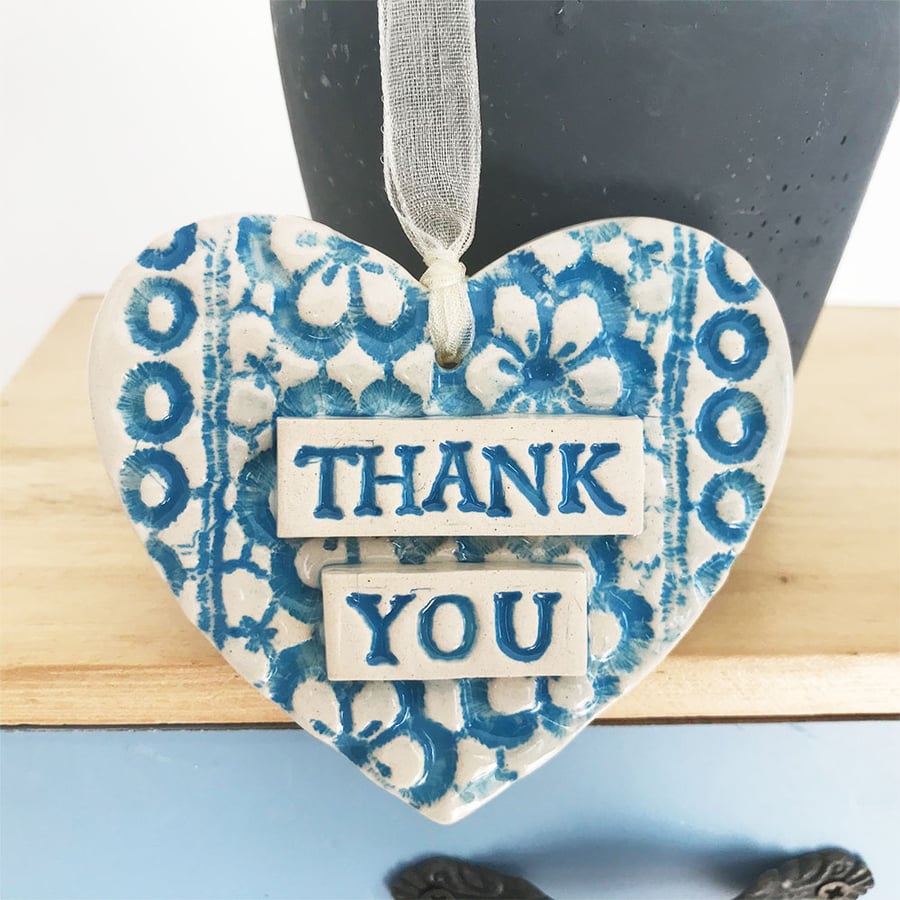 Ceramic heart floral decoration Thank You Teacher Gift Pottery heart