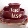 Lisa customised mug, bowl and plate set - hand thrown stoneware in raspberry red