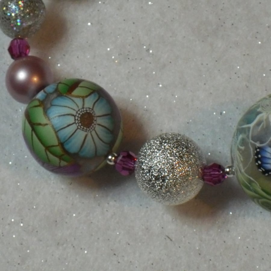 Butterfly Flowers & Glitter Ball Bracelet