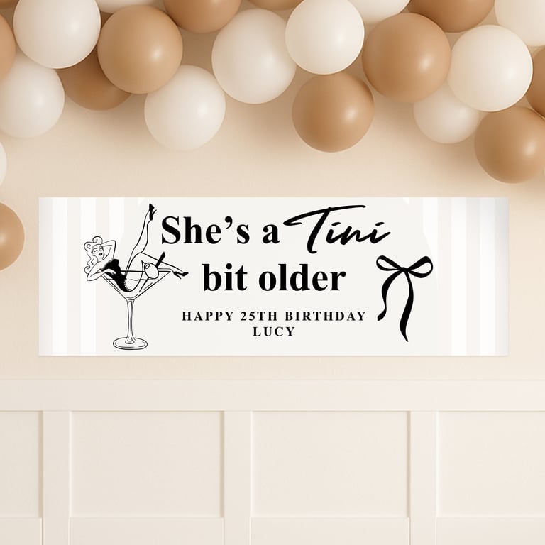 Personalised Birthday Banner – Tini Bit Older Birthday Decor: Martini Glass Lady