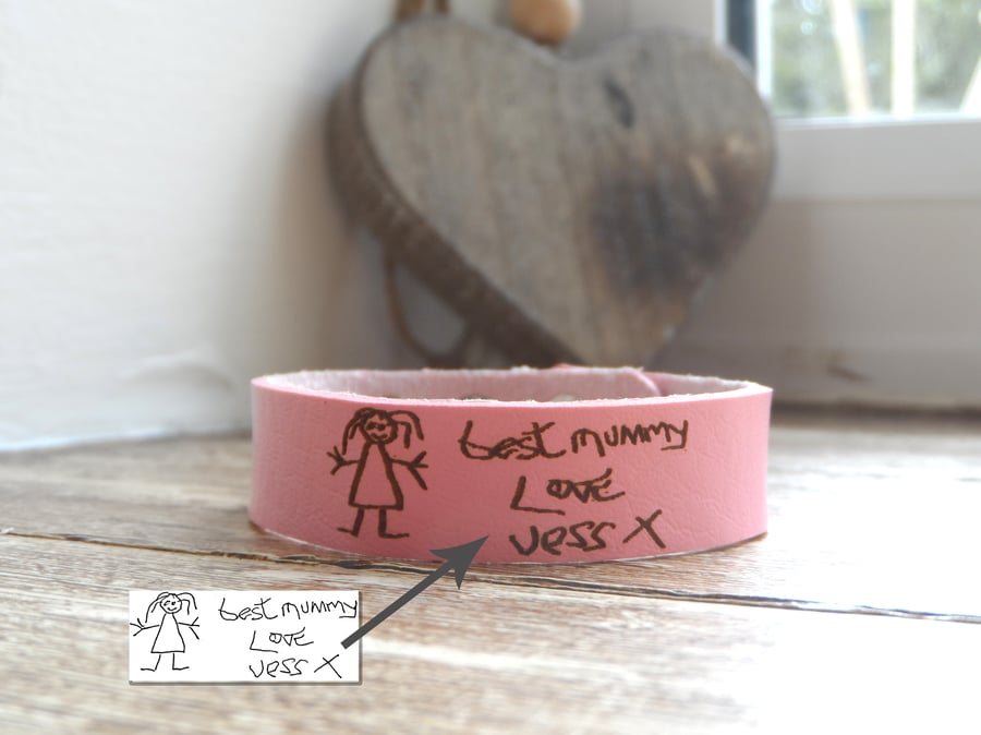 Actual Handwriting Bracelet  - Adjustable Length - Faux Leather - Personalised