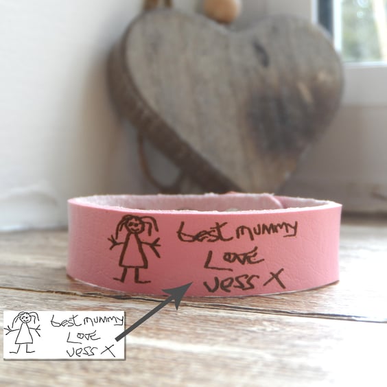 Actual Handwriting Bracelet  - Adjustable Length - Faux Leather - Personalised