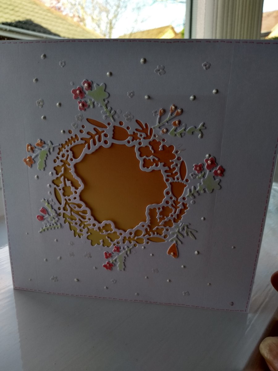 Open peach floral card