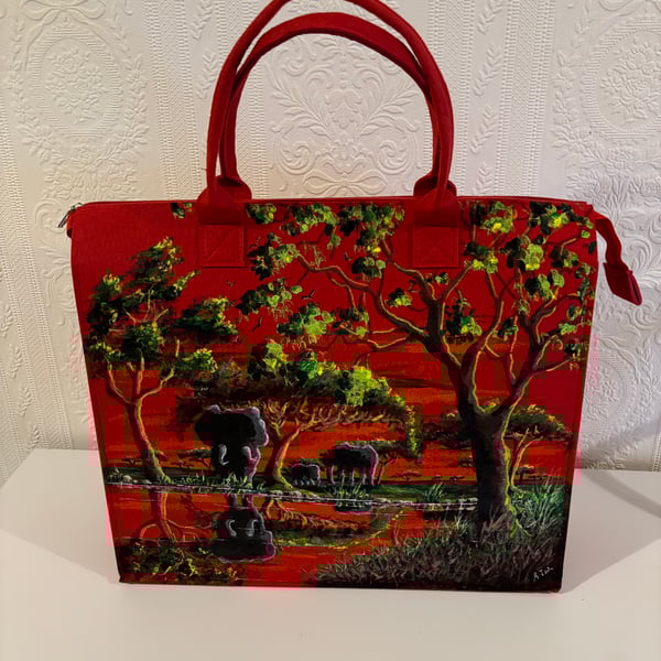 A hand painted and sealed tote bag by Andrew Jenkins 