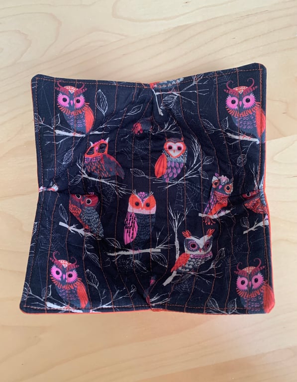 Owl Print Quilted Fabric Bowl Cosy