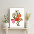 Dreamy Poppies Botanical Illustration Art Print A4 Size