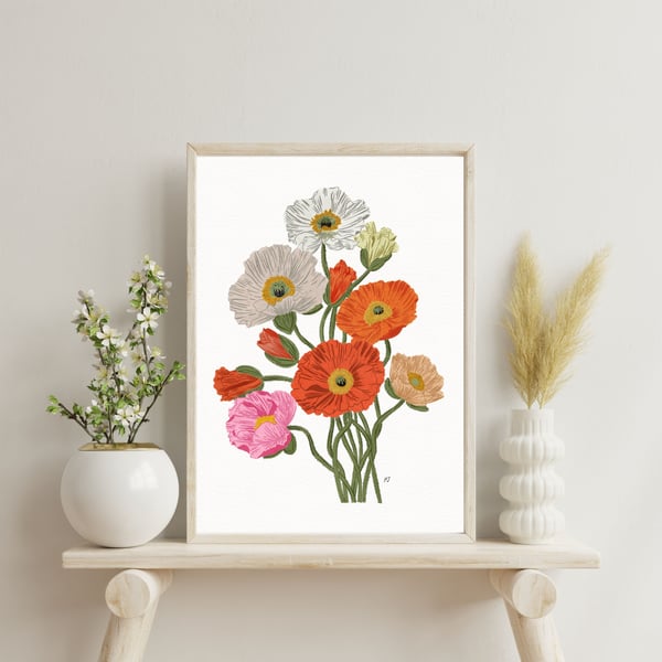 Dreamy Poppies Botanical Illustration Art Print A4 Size