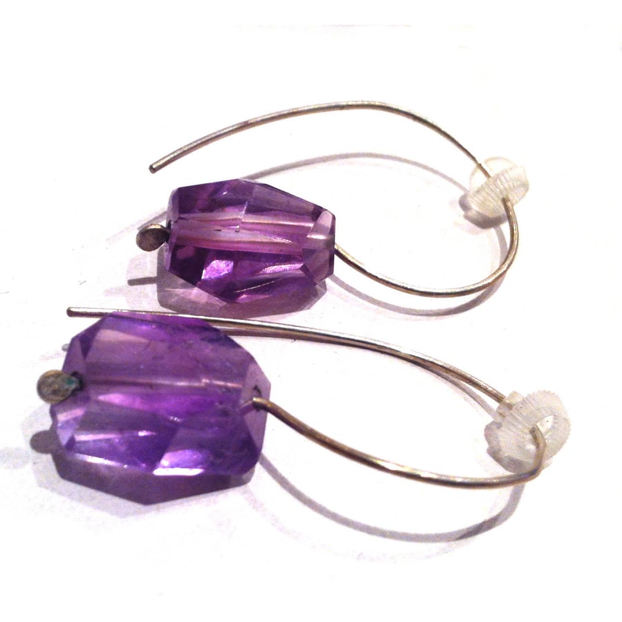 big chunky lavender amethyst drop earrings - purple gemstones nuggets earrings 