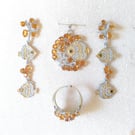 Citrine & Spinel Fish-in-the-Seabed Frieze Pendant and Dropper Earrings