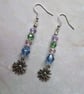 Pastel Pale Pink Lilac & Green Beaded Daisy Whimsy Garden Dangle Earrings - Image 3