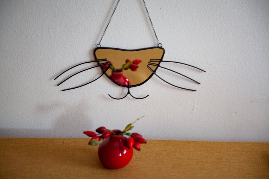 Stained glass mirror cat whiskers and nose decoration