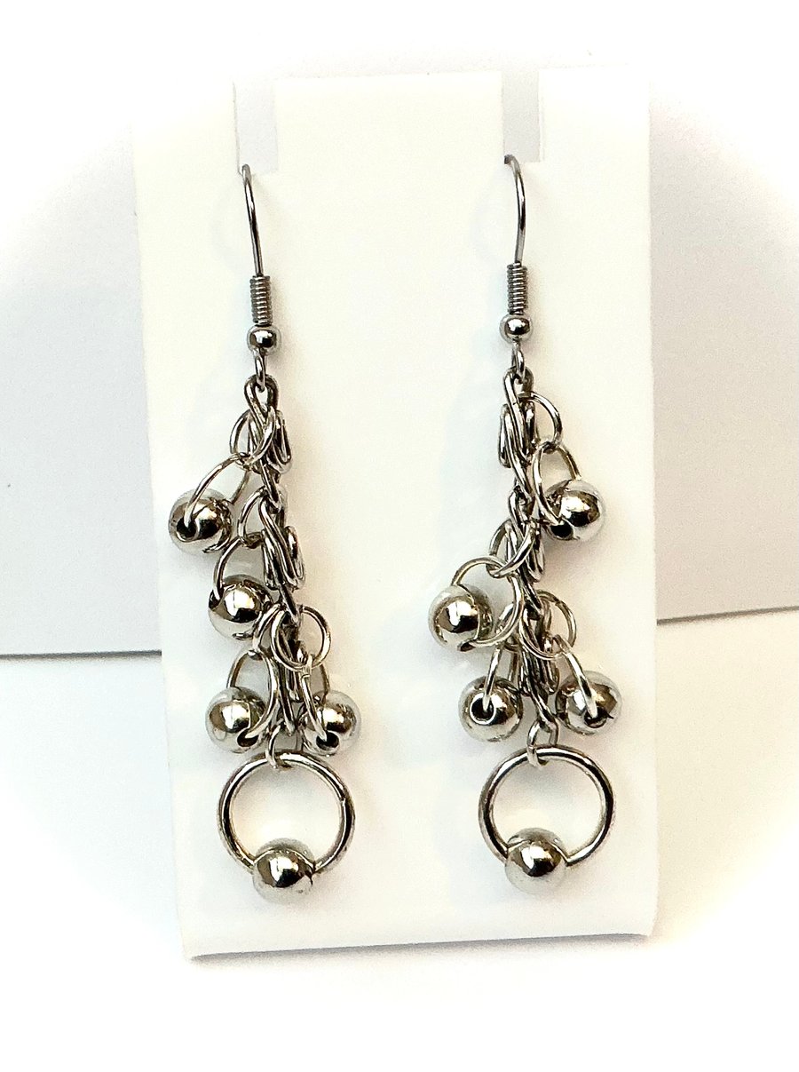 Metal Bead and Ring Design Dangly Earrings