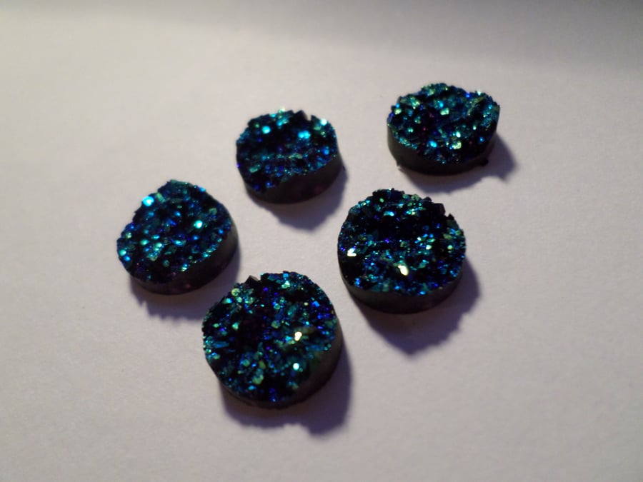 5 x Resin Druzy Flatback Cabochons - Round - 12mm - Black 