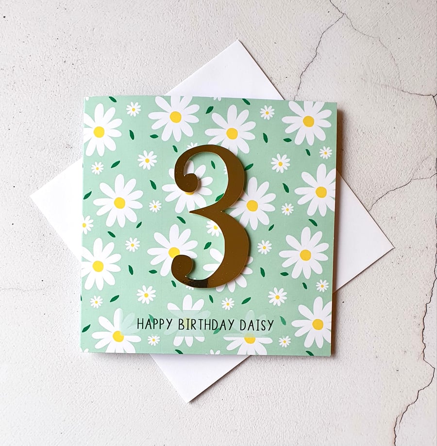 Daisy Print 3rd Birthday Card, Children's Age Card - Folksy