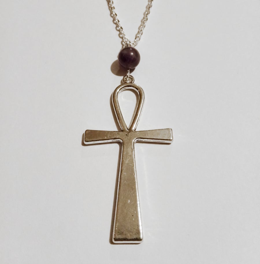 Ankh Necklace Purple Amethyst Large Cross Necklace