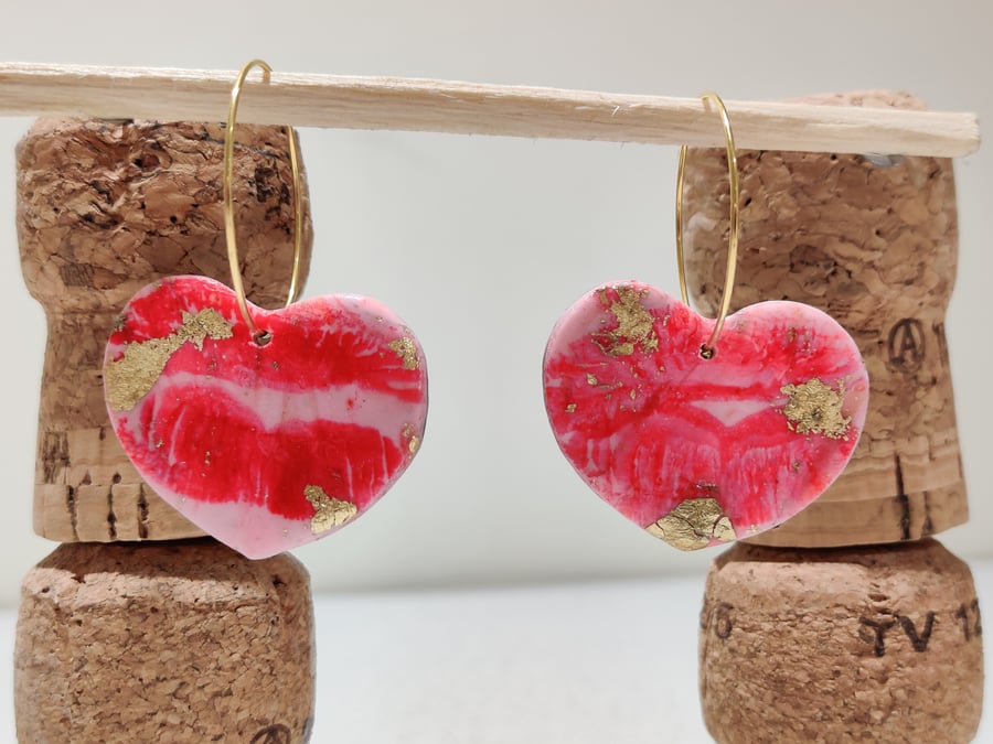 Kiss me heart hoop earrings hypo allergenic hoop