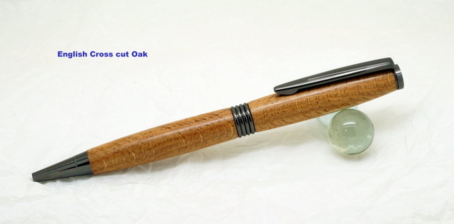 Streamline pen dressed in cross cut English Oak