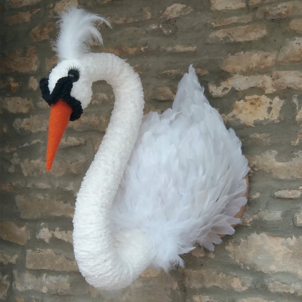 Swan handmade faux taxidermy ivory white wall mounted animal head trophy
