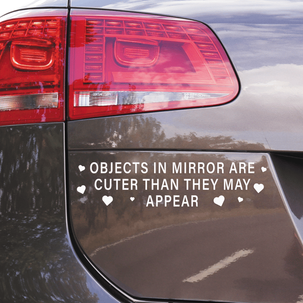 Objects In Mirror - Hearts: Girly Car Sticker, Cute Funny Bumper Decal