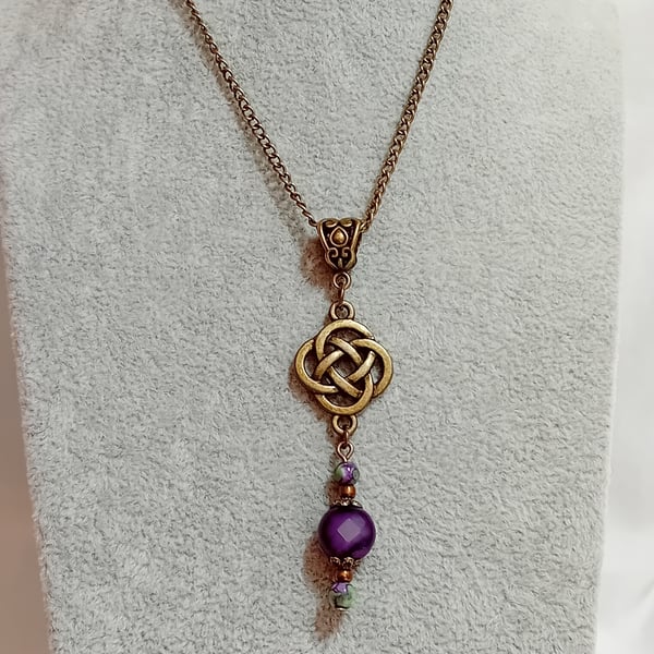 Purple Agate & Bronze Necklace