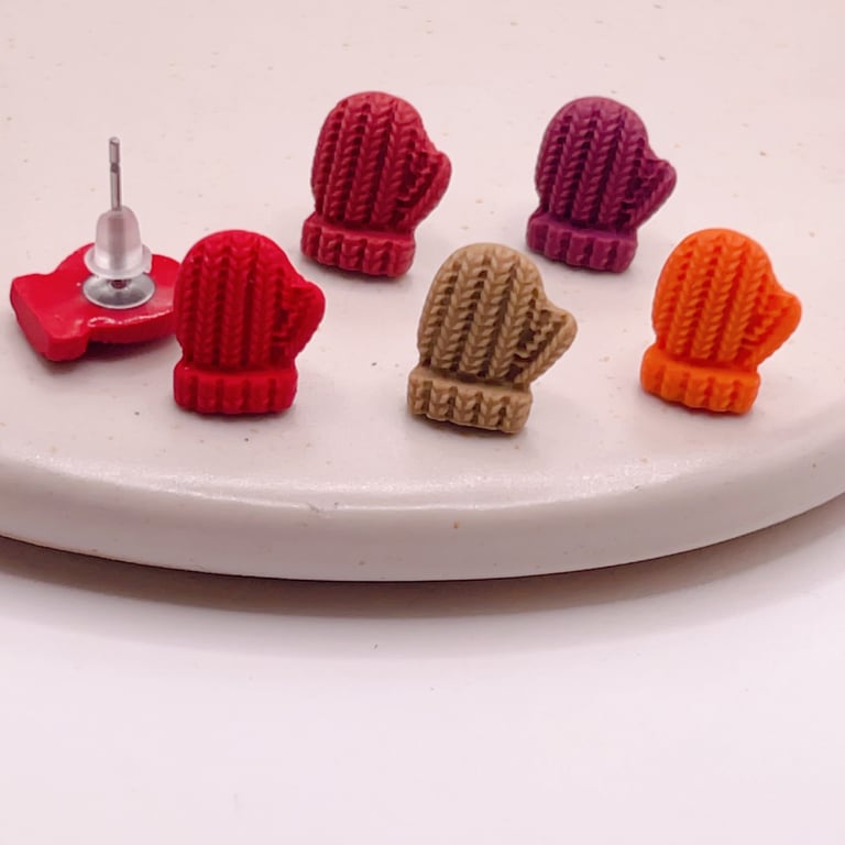 Tiny knitted style earrings for winter, mini set for women 