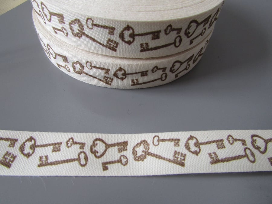Steampunk Keys 2.2cm Cotton Ribbon x 1 metre