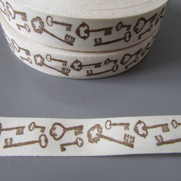 Steampunk Keys 2.2cm Cotton Ribbon x 1 metre