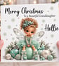 Personalised Fairy Christmas Card-Add Name & Relation-Cute Mint Green Xmas Card - Image 2