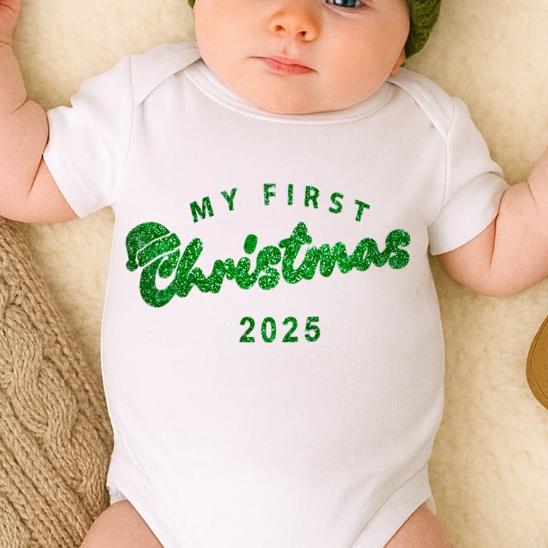 My First Christmas Iron On Transfer Retro Script: Custom Year Xmas Heat Transfer