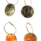 Red Black Gold Double Sided Hoop Earrings Paper Wood Lightweight Handmade NEW