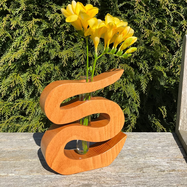 'S' Shape beech Wood  Bud Vase (WBV13)
