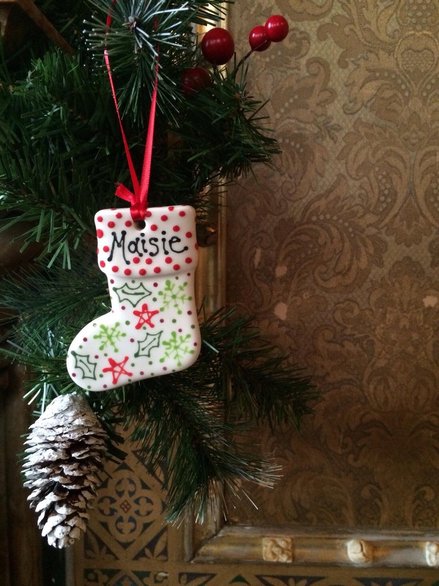 Personalised Ceramic Christmas Hanger, Unique Pottery Hanging Decoration