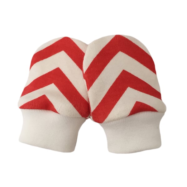 ORGANIC Baby SCRATCH MITTENS in RED SKINNY CHEVRONS  A New Baby Gift Idea