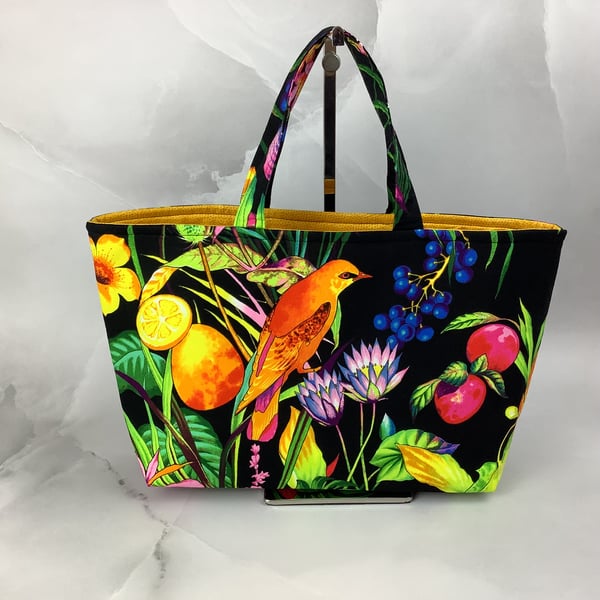 Birds tote bag, Tropical shopper, handmade in Sussex