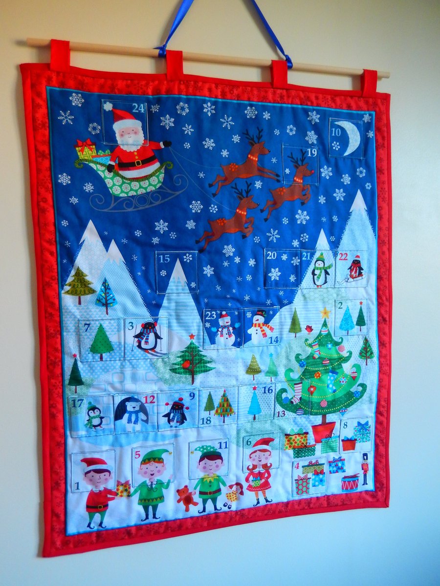 Pocket fabric Advent Calendar, handmade advent calendar with pockets