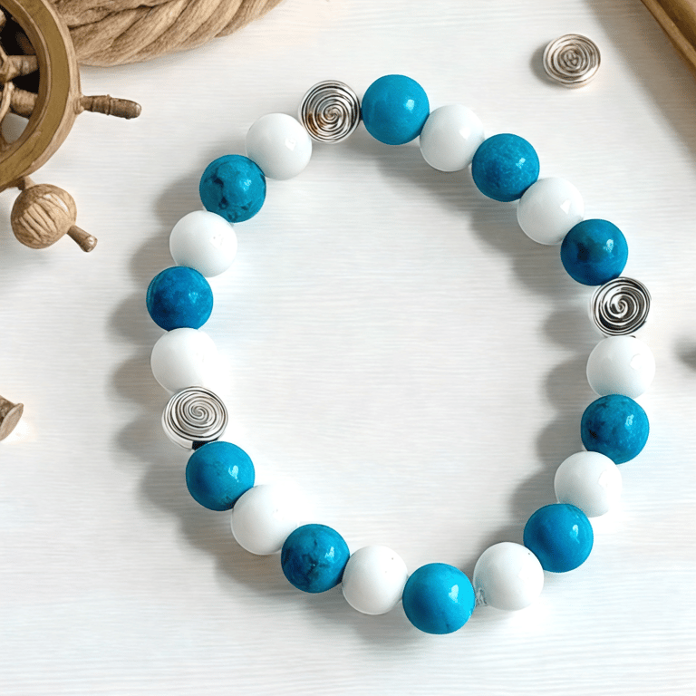 Blue Howlite and White Jade Stretch Bracelet