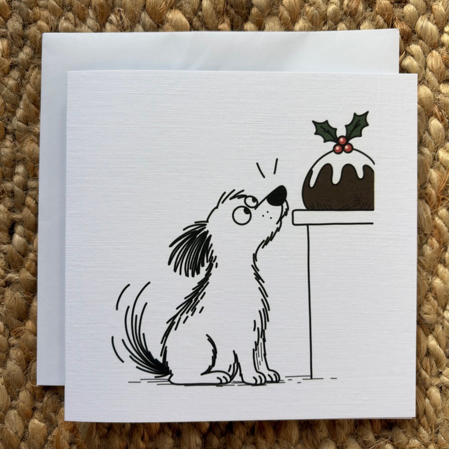 Funny Dog Christmas Card – Christmas Pudding Greeting Card for Dog Lovers