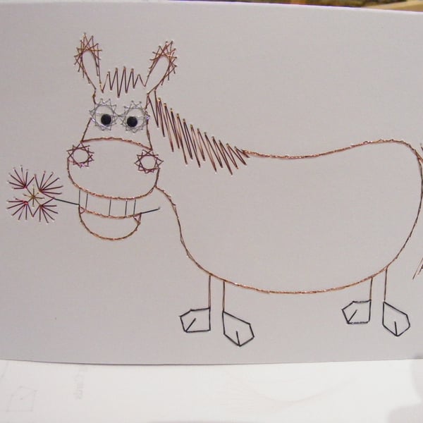 Hand Embroidered Horse Birthday Card.