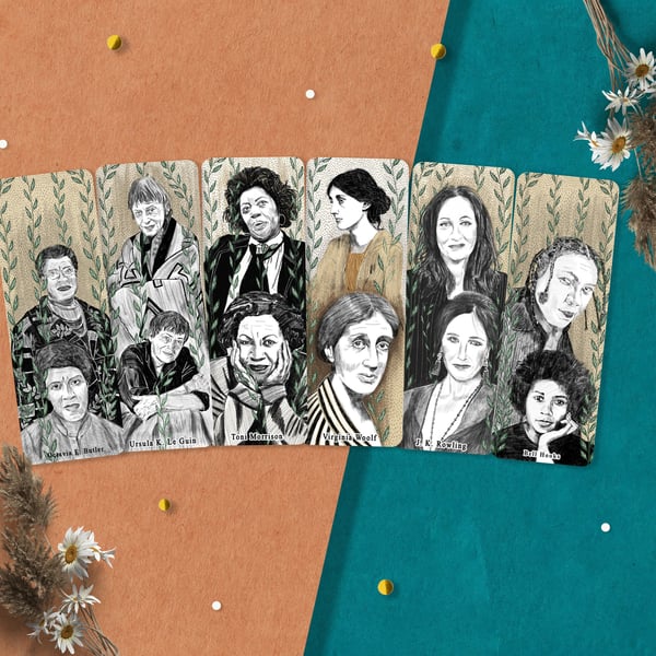 6 Double-Sided Authors Bookmarks, feminist author bookmarks, Female author bookm