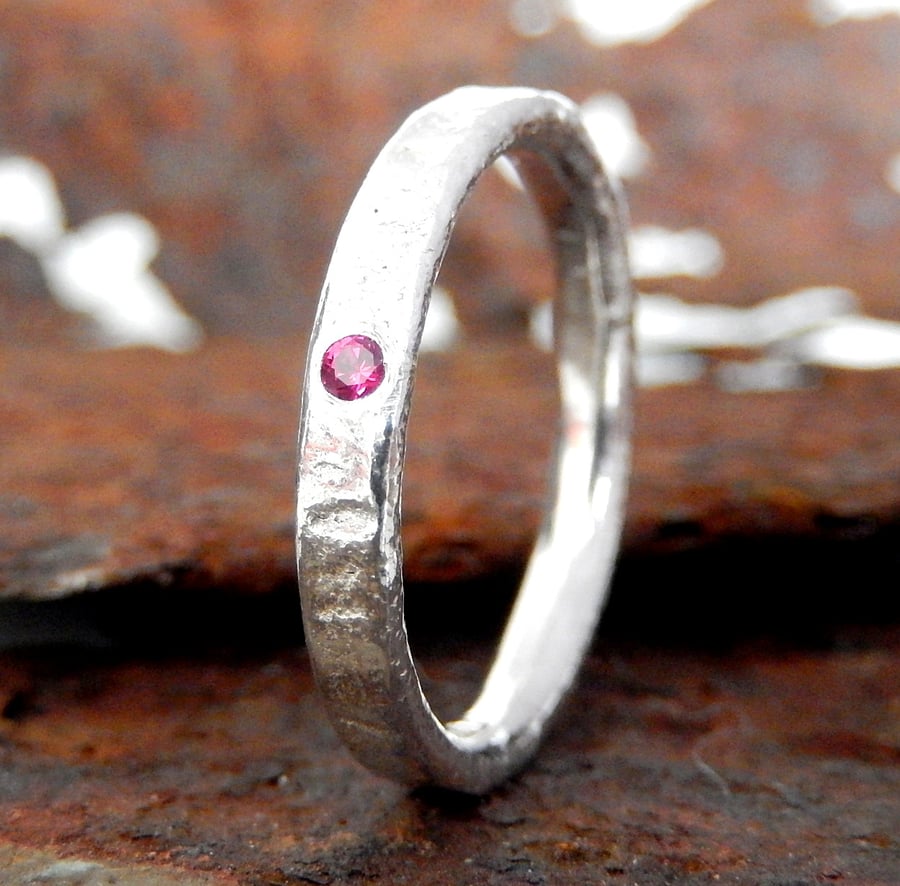 STERLING SILVER Natural Ruby Recycled Handmade Ring, Handmade Urban Jewellery