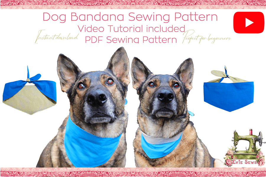 Dog Bandana Sewing Pattern PDF with Video Tutorial for Cute Pet Gifts and DIY Ac
